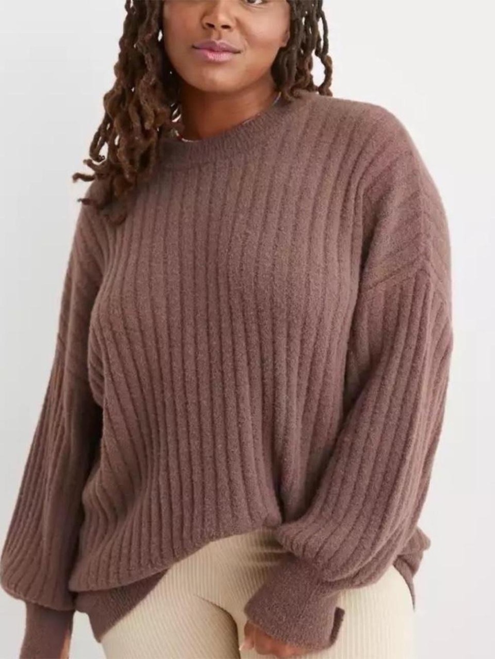 aerie Ribbed Crewneck Sweater in Chocolate Brown